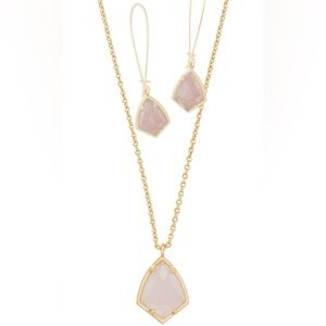 Kendra Scott Carinne/Cori Gold/Rose Quartz Earring/Necklace Set- NWT